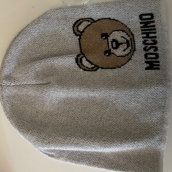 Moschino MADE IN ITALY Beanie Hat SILVER GLOW LUREX BEAR - Picture 5 of 5